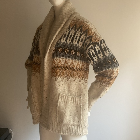 NWT Anthropologie Holiday Fairisle open Front Shawl Collar Cardigan Sz L NWT - Picture 10 of 16